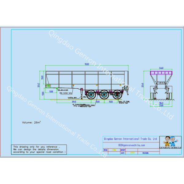 3 Axles Crawler Dump Truck Semi Trailer for delivering stones, sand, coal, carbon, white ash, etc