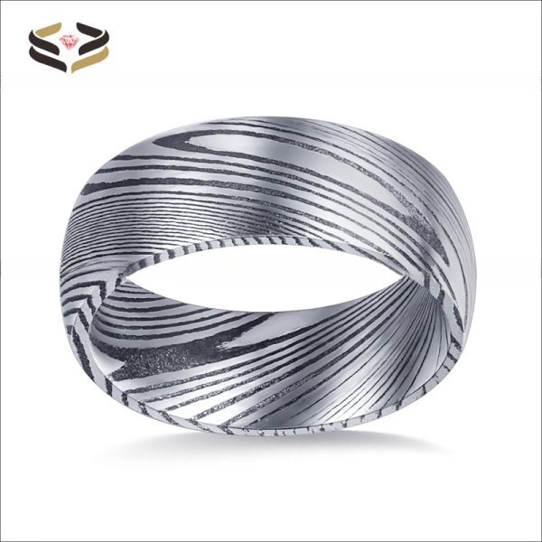 Third Party Appraisal Black 8mm Damascus Steel Ring Dome Finished Wedding Band For Men Inlay N/A Certificate Type