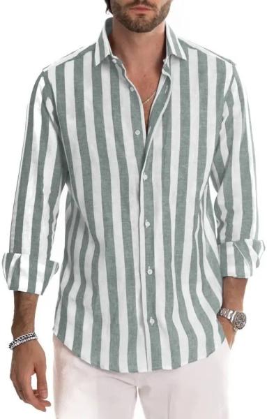                  High Quality Slim Striped Shirt Long Sleeve Large Size Color Plus Size Summer Cotton Linen Men′s Shirt             