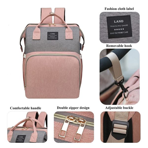 Fashion Mommy Bag Baby diaper bag with mattress for easy outing Waterproof fabric baby bottle insulation layer