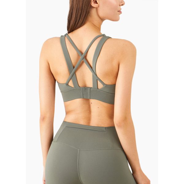 4 Colors Cross Back Padded Sexy Yoga Sports Bra Women Breathable Four Way Stretch