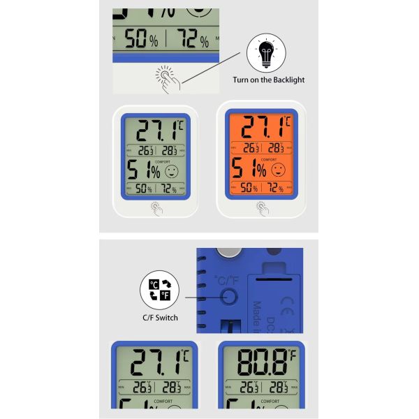 DTH-159 Digital Min-Max Hygrometer Indoor Thermometer Humidity Gauge With LCD Backlight