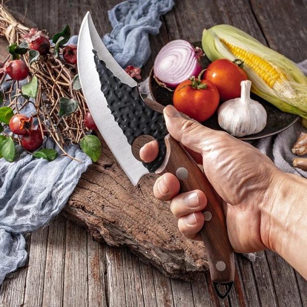 1pcs 5Cr15 Kitchen Stainless Steel Slaughter Knife Pakka Wood Handle Double Edged
