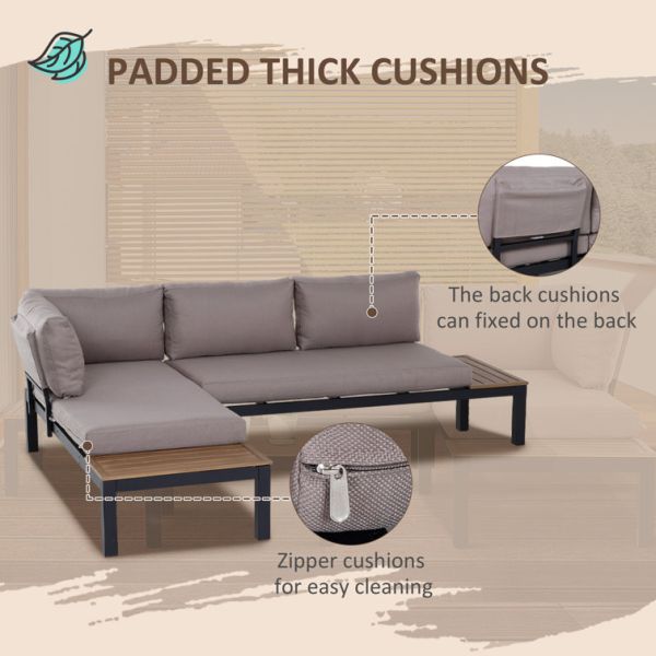 Modern L Shape Sofa Set Metal Frame Outdoor Sectional Furniture Lounge Set by AJUNION