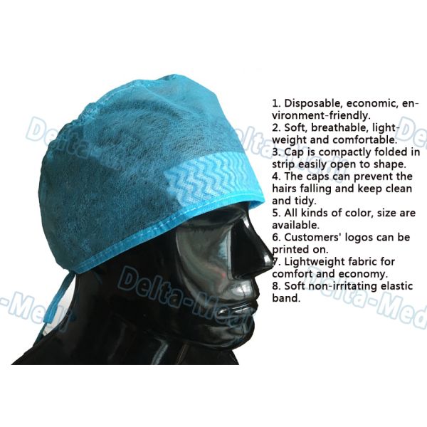 Blue Disposable Surgeon Caps , PP / SMS Disposable Surgical Hats With Sweatband