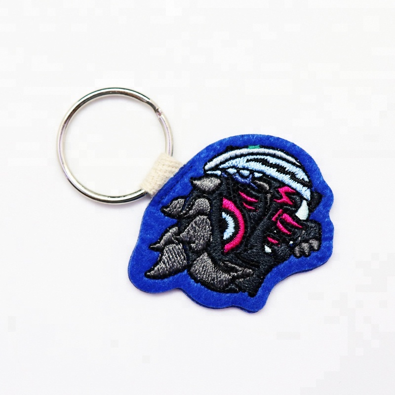 Creative Bag Pendant Key Rings Custom Embroidered Keychain with Zipper Strip Featuring Dog Fruit Panda Rectangle Patterns