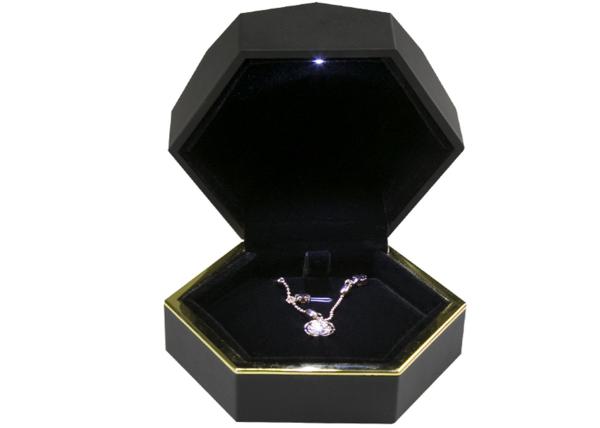 Luxury Small Black Jewelry Box With Necklace Hooks Pendant Special Shaped LED Light Inside