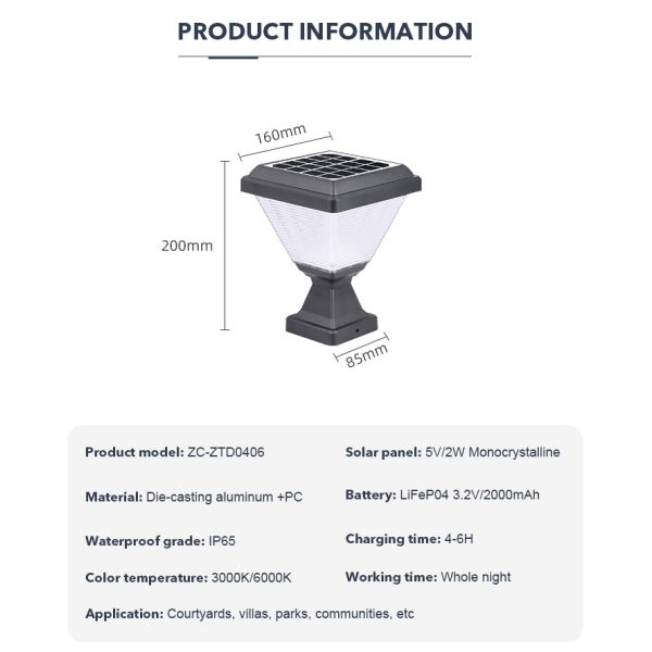 Lámpara solar del pilar de la prenda impermeable Ip65 para la decoración al aire libre del jardín