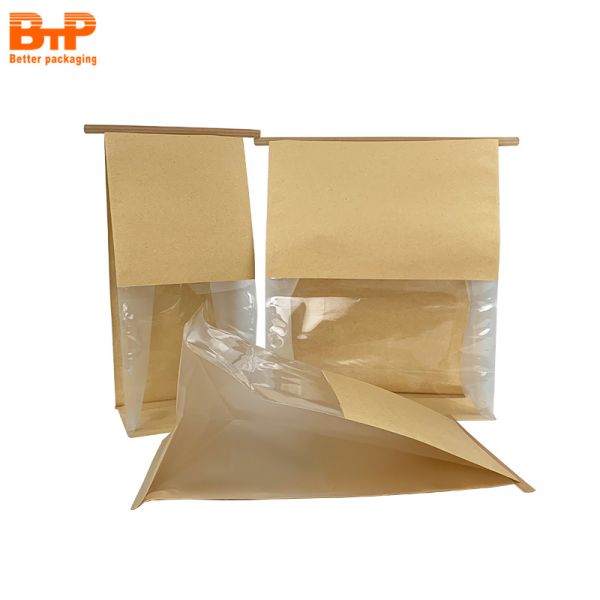Customized Printed Side Gusset Type Seal Packaging Bag Flat Bottom Bags Toast Bread Bag With Clear Window