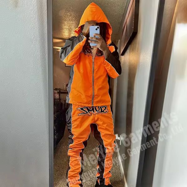 Custom Nylon Sweat Suit Zip Up Jacket Pants Set Casual Lightweight Windcheater Nylon Mens Windbreaker Jacket Tracksuit For Men