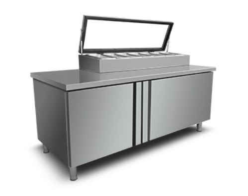 Commercial Stainless Steel Double Temperature Pizza Preparation Table with Adjustable Shelves