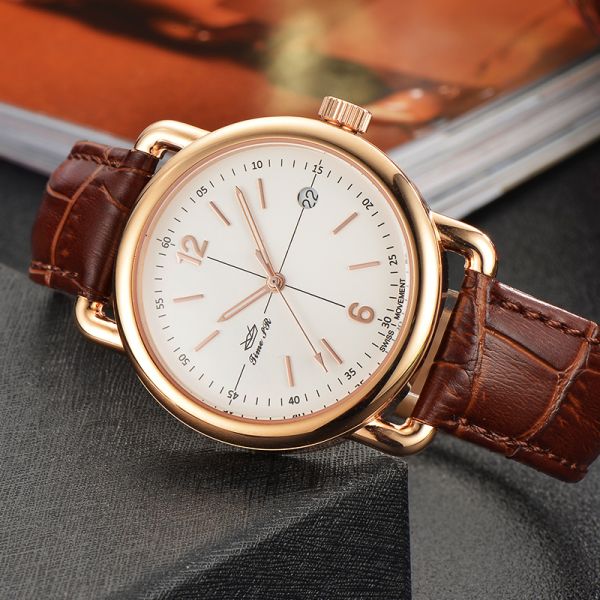 Elegant Black Quartz Watch With Genuine Leather Strap