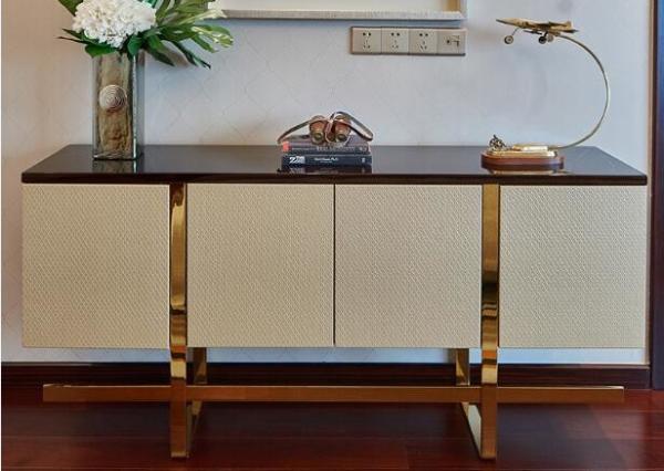 Gold Custom Hotel Room Dresser Stone Top With Metal Frame , 78W*24D*30H