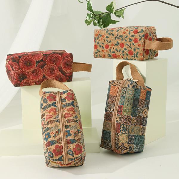 VINTAGE TRUE WOOD PRINT CORK COIN PURSE BARK PRINT COIN BAG KEY SMALL SQUARE BAG NOSTALGIA BAG