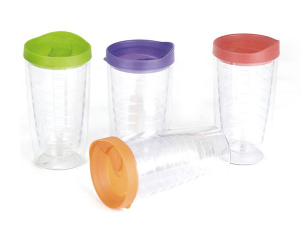 16oz AS/PS Double wall plastic tumbler with slip-lid eco-friendly FDA/LFGB/CA65/CE/E