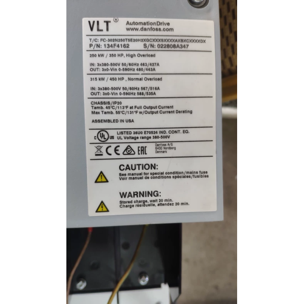 Original Danfoss VLT FC-302N250T5E20 Three Phase 380V 250kW Danfoss VFD for Pump Fan Compressor Conveyor Supplier in China
