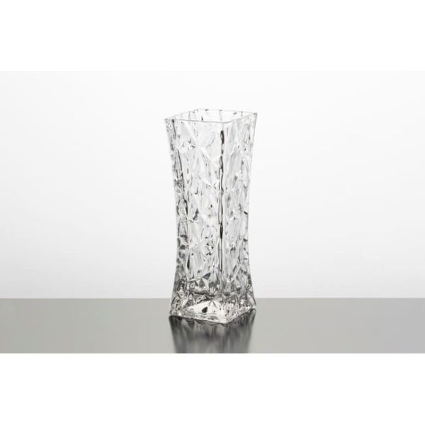24cm Height Tall Square Glass Vases 22.5oz Machine Pressed Clear Crystal Vases
