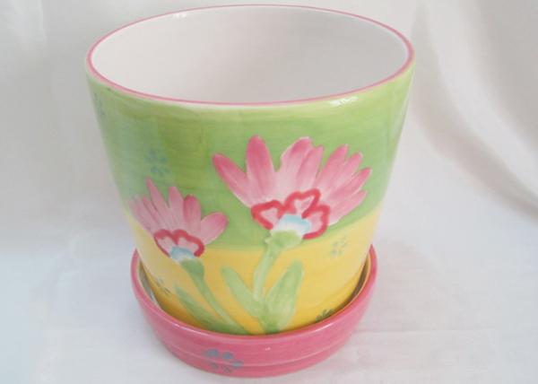 Dolomite Hand Painted Ceramic Planters , Ceramic Flower Planters Earthenware Stoneware