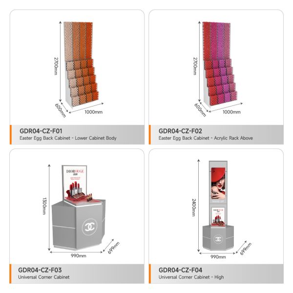 Estancia de la tienda Escalera de madera gris Isla de maquillaje para la marca Muebles de exhibición y mostrador de la tienda de alta calidad