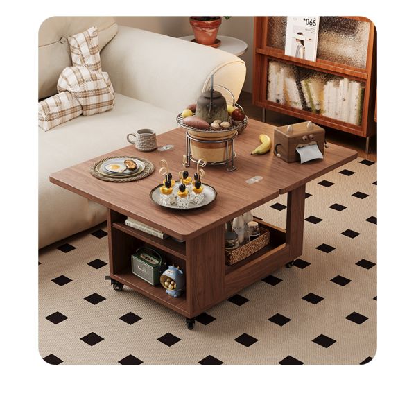 Custom Solid Wood Coffee Table Mobile Extendable Wheeled Trolley Foldable Rotating Sofa Corner Sofa Side Table for Living Room