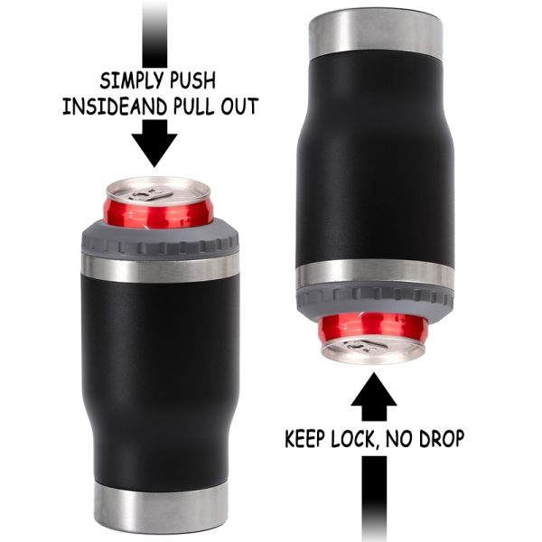 Customized Insulated Skinny Double Walled Stainless Steel Cup Holder Metal Beer Can Holder For Slim Beer Eco Friendly Stylish And Elegant