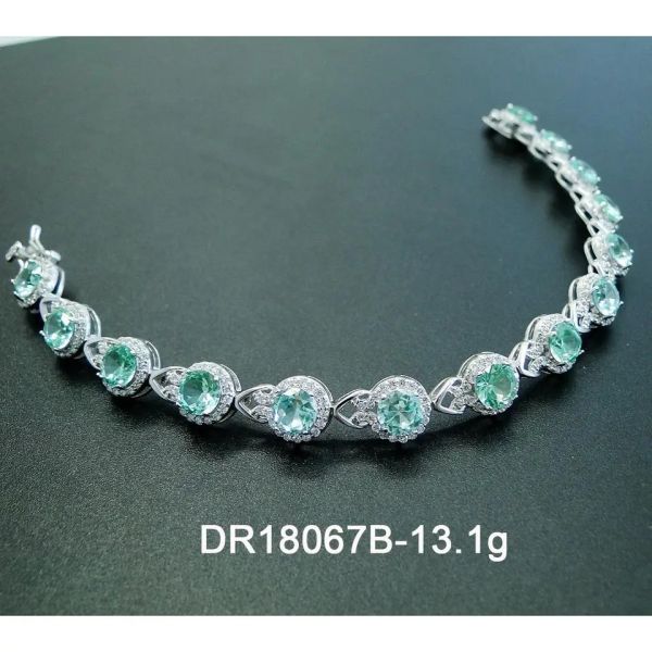 925 Sterling Silver Elegant Women Bracelet pavent placer le bracelet à spinelle vert