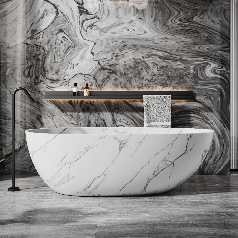 Natural Marble pattern ATH Solid Surface Bathtub Free Standing Egg Shape
