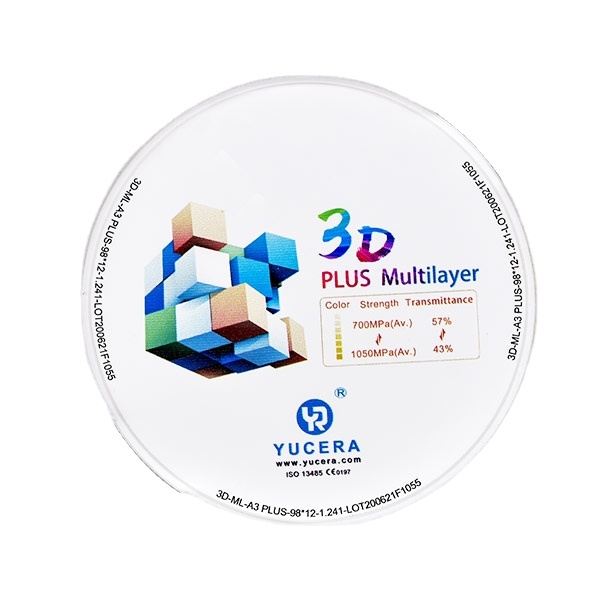 YUCERA 3D Plus マルチレイヤー 高強度 スーパーセールス 3D マルチレイヤー プレシェード ジルコニア ブロック 歯科ラボ CAD CAM システム用