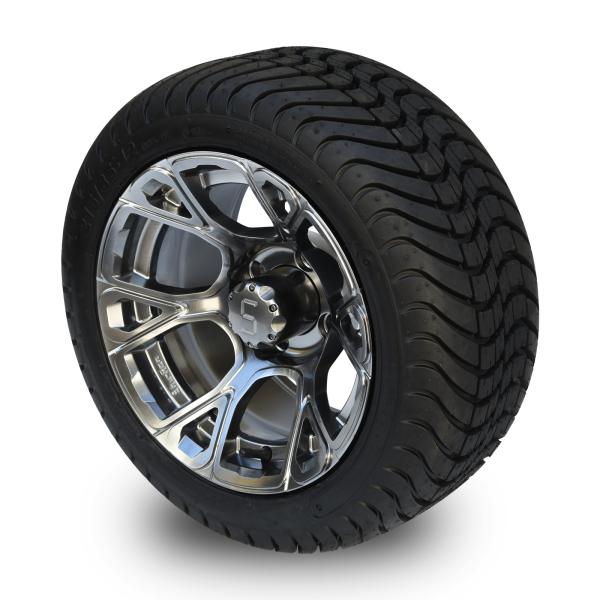 Golf Cart 215/35-12 Tyre and 12 Highlighting Gloss Black/Dark Silver Wheel Combo