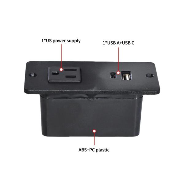 Plastic Sofa Socket Table Power Socket with 1 US Standard Power Outlet & USB A+C Port