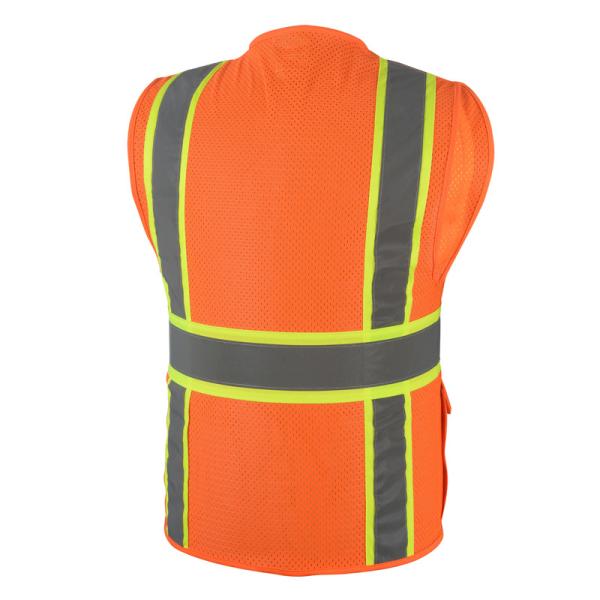 Da roupa alaranjada alta da veste da segurança da visibilidade da motocicleta bolsos maiorias multi