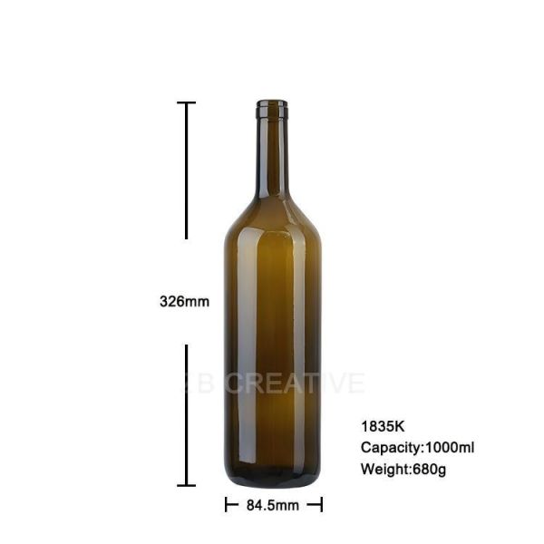 1000ml Classic Bordeaux Empty Wine Glass Bottle Cork Top For Sharing Wine 680g 1835K