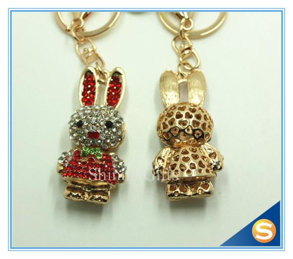 Trendy Rhinestone Cute Rabbit Shape Crystal Gold Plated Key Chain For Handbag Decoraction