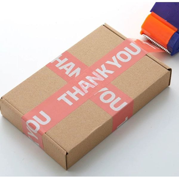 Oem Bopp Pink Thank You Food Packaging Sticker Tape For Box Sealing