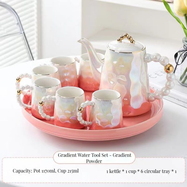 1300ml Volume Pink Pearl Shell Ceramic Coffee Mug and Saucer Set with Modern Chic Design