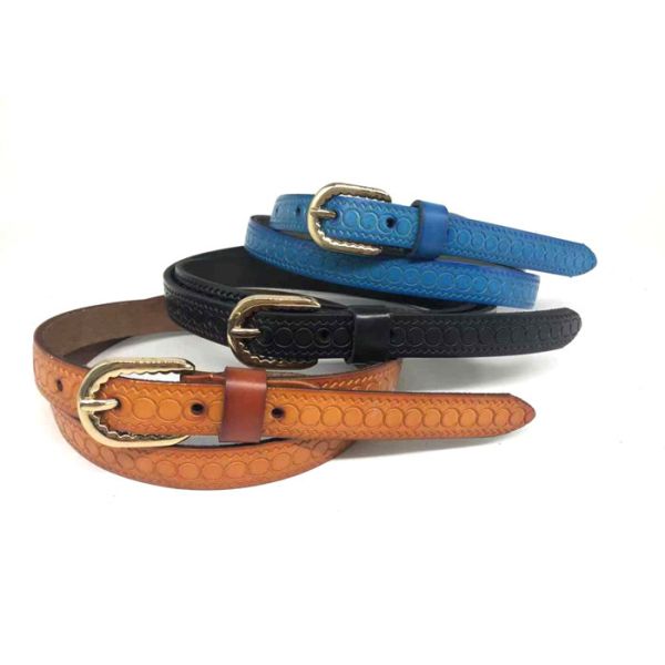 2.0cm Women's Skinny Genuine Leather Belts With Embossed Croco