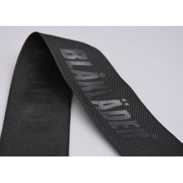 Garment Custom Logo Polyester Webbing Straps Embossed 35mm Black