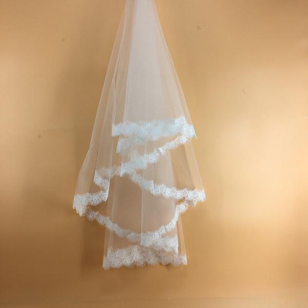 39‘’--118‘’ Ivory/White Bridal Veil Eyelase French Lace Edge  Wedding Accessories