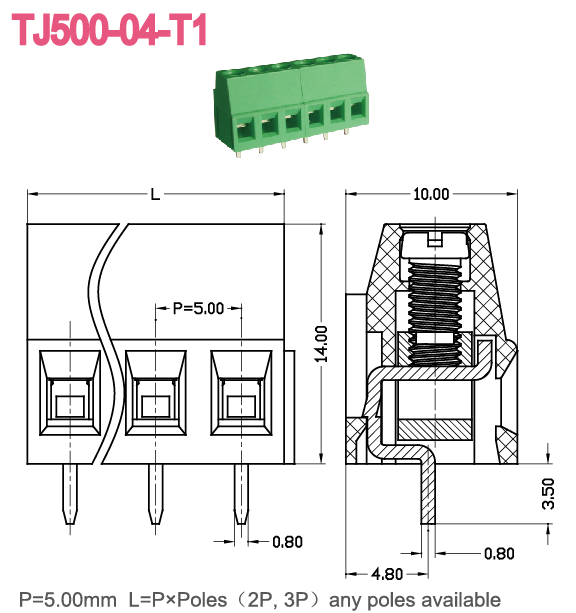 разъемы терминального блока PCB 5.0mm - стержень струбцины винта стержней 2P-24P