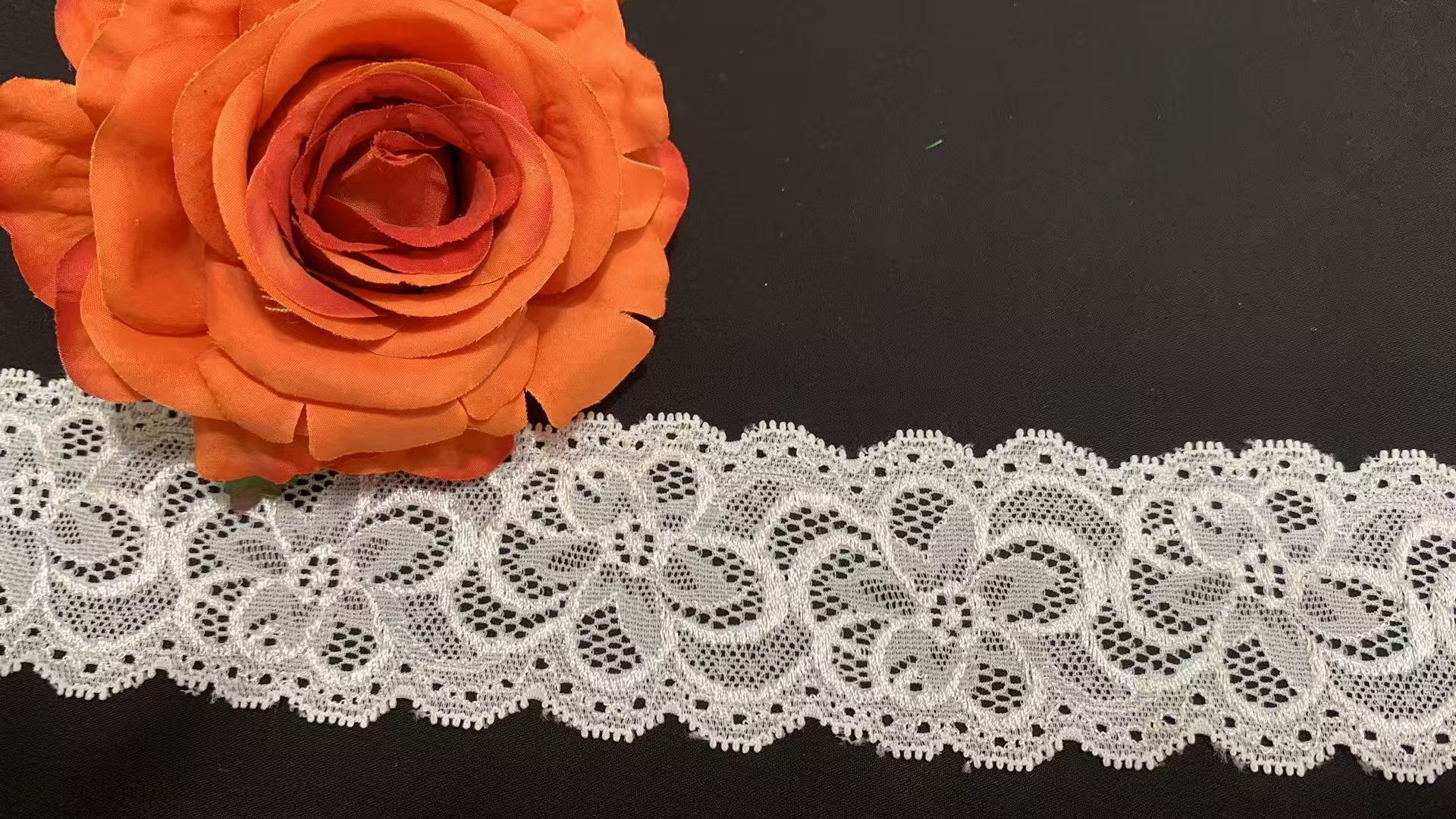 3.5cm Width Scalloped Edge Floral Lace Trim with Breathable Hollow Weave for Lingerie and Dresses