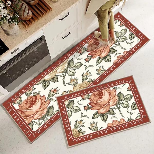 Plant Flower Printing Kitchen Floor Mats Non Slip 40*60mm Rectangle
