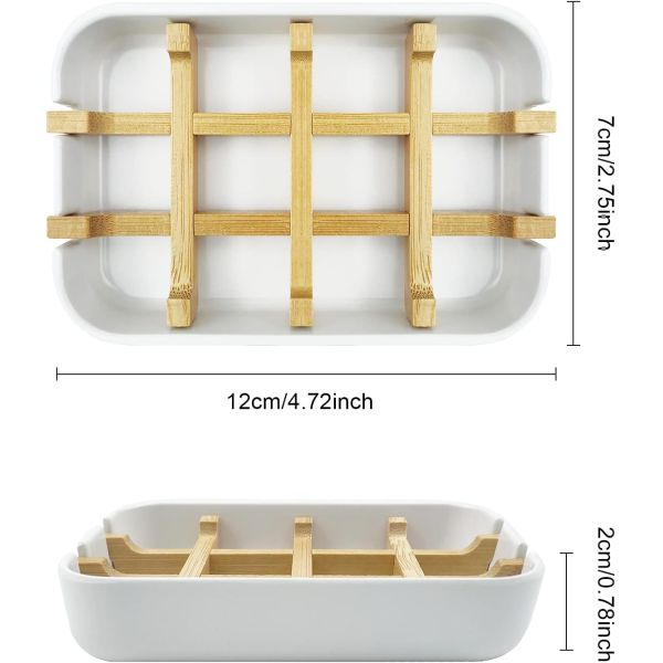 White Bamboo Soap Holder Self-Draining for Home Shower and Bathroom Eco-Friendly