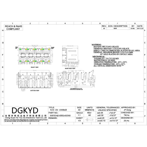 Защищаемый гигабита соединителя PCB RJ45 2x4 Multiport RJ45 трансформатор профессионального женского интегрированный