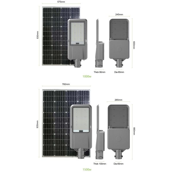 Высокая мощность 1000w 1500w Солнечные уличные фонари Алюминиевые высокояркие сельские светильники