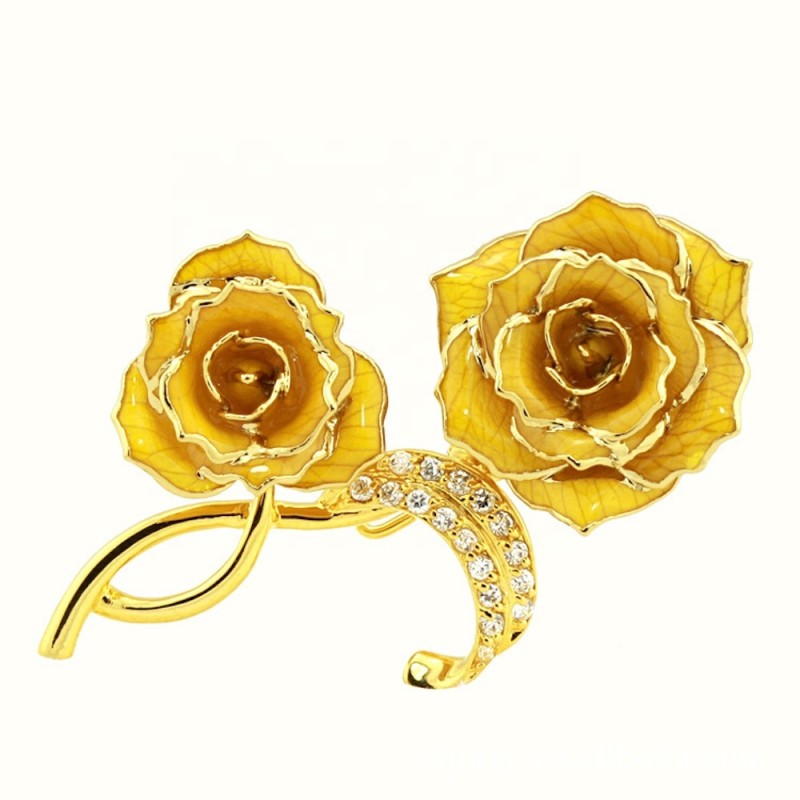 Factory Wholesale Gold Plated Rose Brooch Gold Dipped Brooches for Women Gifts Wedding Gift