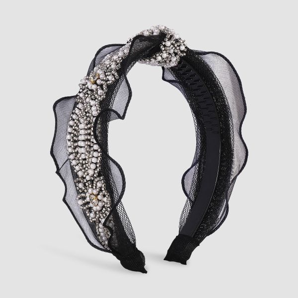 Hair accessories headbands Lace fabric beaded knot hoop Net red temperament high cranial top hair accessories