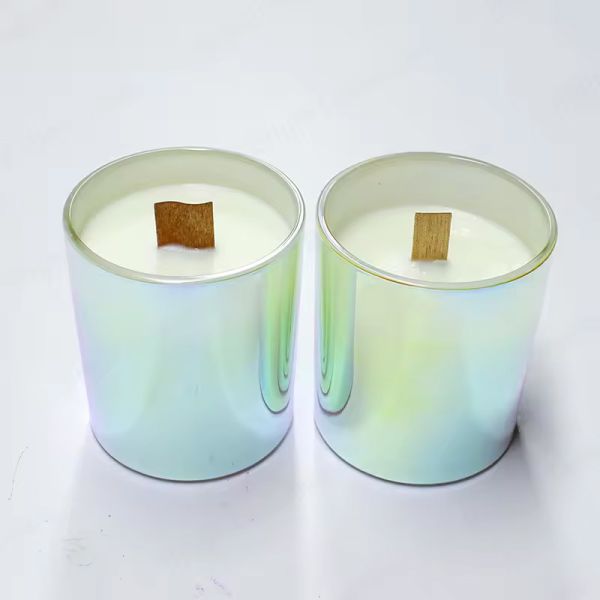 Unique White Frosted Custom Small Double Wall Amber Empty Glass Luxury Iridescent Candle Vessel