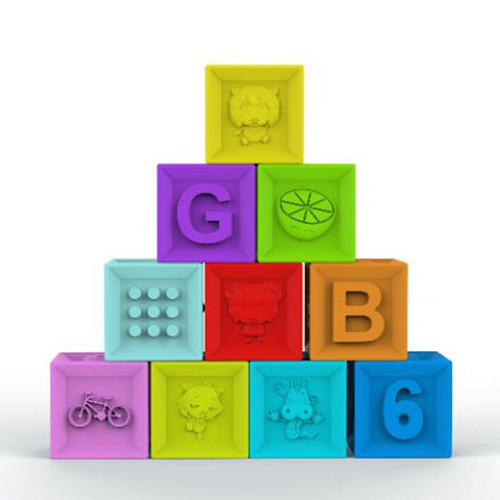 Food Grade Embossed Silicone Rubber Block , Silicone Baby Stacking Blocks