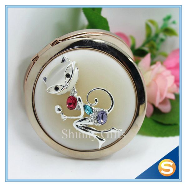 Shinny Gifts High-Grade Fox Design Makeup Mirror Crystal Round Cosmetic Mirror