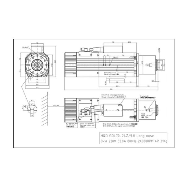 Motor de huso de enfriamiento por aire de frecuencia de 400 Hz para máquina automática de cambio de herramientas de 9 kW